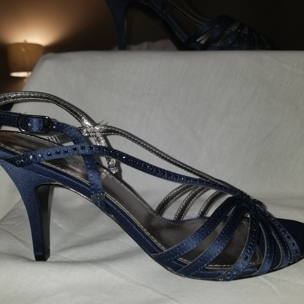 Navy Blue Blingy Kitten Heels